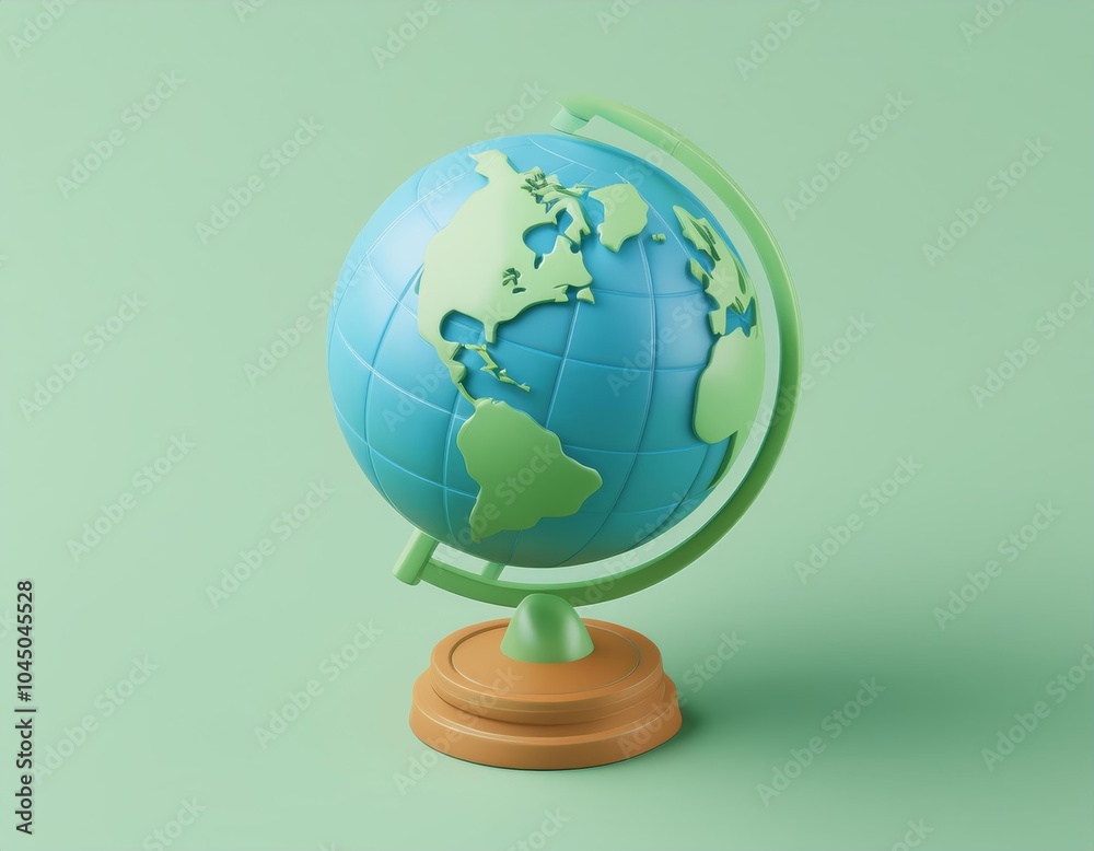 3D green and blue globe on a wooden stand 3D green and blue globe on a wooden stand