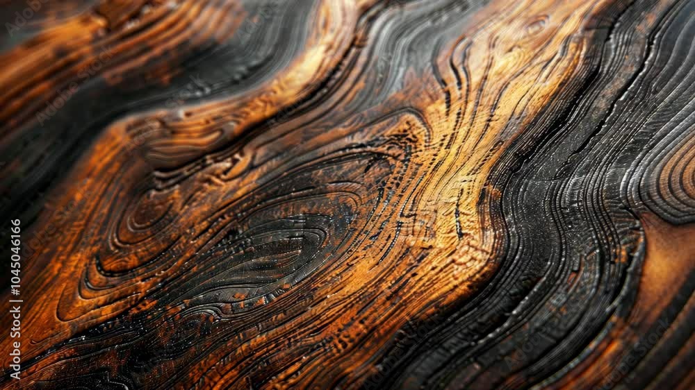 A close-up of a dark wood grain with a distinct wave pattern A close-up of a dark wood grain with a distinct wave pattern