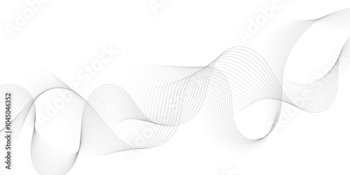 Abstract grey, white smooth element swoosh speed wave modern stream background. Wave with lines created using blend tool. Abstract frequency sound wave lines and twisted curve lines background. 