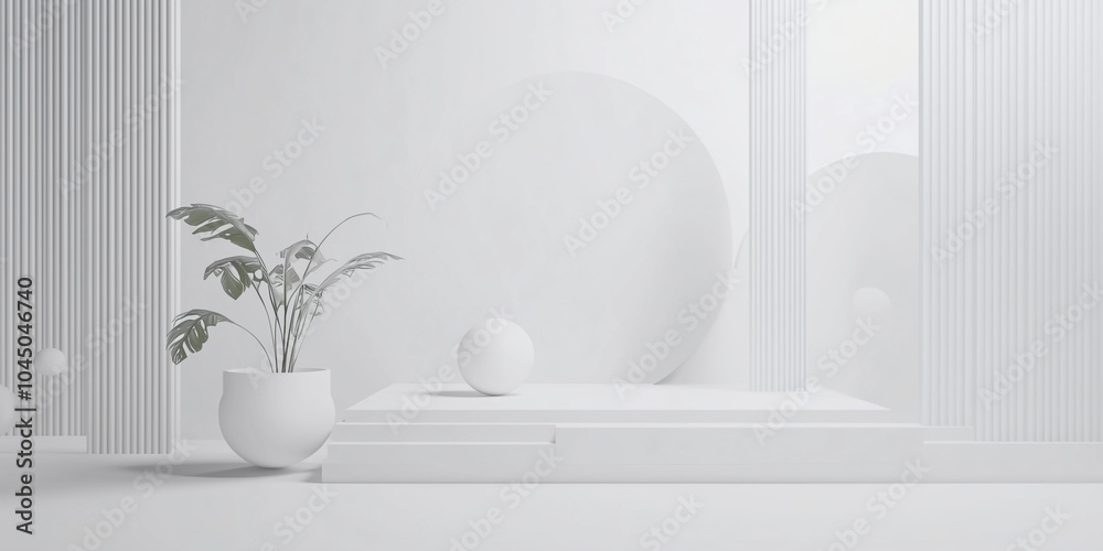 Fototapeta premium 3d architectural image, design of an abstract and modern white background. template for presentation, power point, poster, web, backrog. tehcnological and geometrical background. laptop