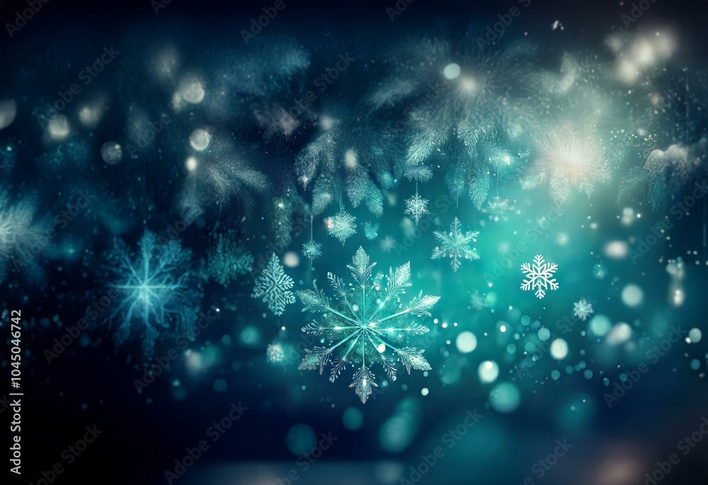 A dark blue background with bokeh effects, snowflakes, and glittering lights. A dark blue background with bokeh effects, snowflakes, and glittering lights.
