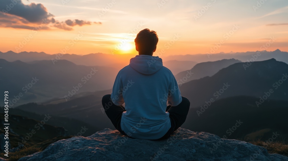 Yoga exercise in the mountains at sunset.
Yoga exercise in the mountains at sunset.
