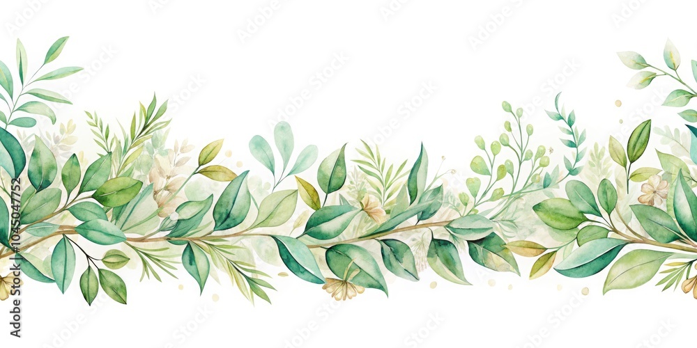 Obraz premium Watercolor Seamless Border with Greenery and Letters for Creative School Frame Design, Ideal for Stationery, Scrapbooking, and Artistic Projects