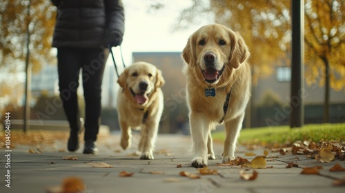 Guide dogs leading visually impaired individuals safely through public spaces, showcasing their invaluable role