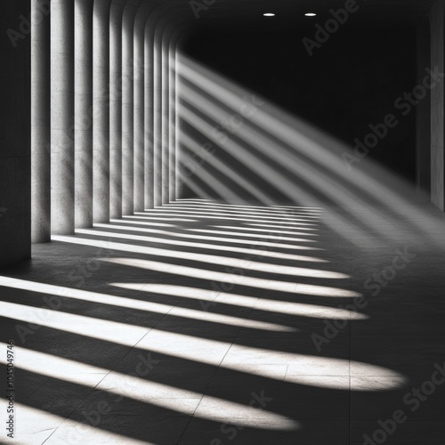 morning light casting shadows from the building's columns