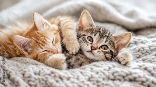 Cute Kittens Snuggling on Cozy Blanket