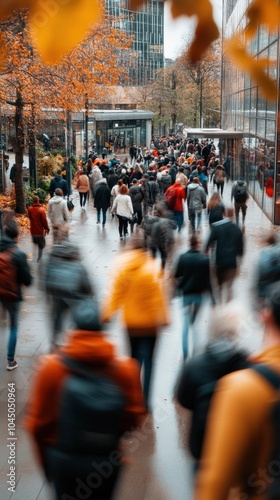 Herbstliches Stadtleben: geschäftiges Treiben im urbanen Umfeld für Marketing und Stadtplanung photo