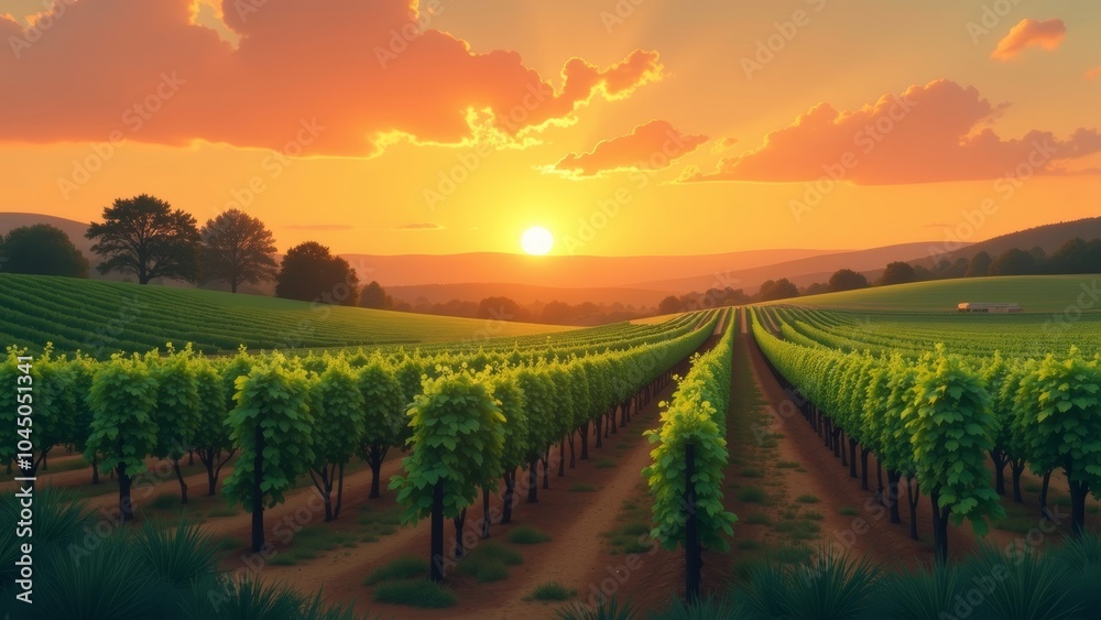 Fototapeta premium Breathtaking Sunset over an Organic Vineyard