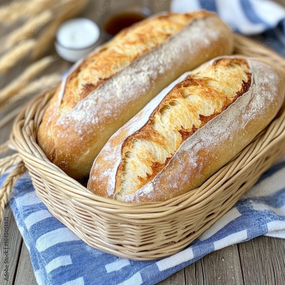 freshly baked baguettes in a bread basket freshly baked baguettes in a bread basket
