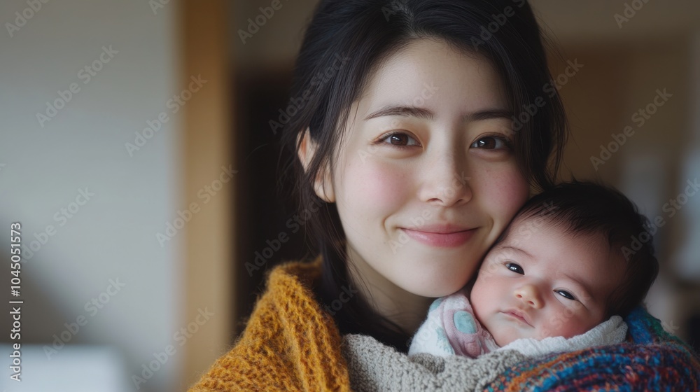 温かい抱擁：居心地の良い家庭環境での母親と赤ちゃんの絆のひととき