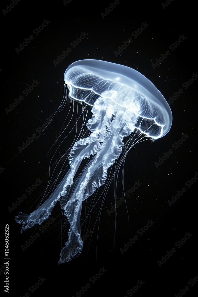 Beautiful glowing jellyfish in deep sea closeup view. Abstract background. Beautiful glowing jellyfish in deep sea closeup view. Abstract background.
