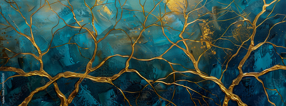 Abstract tree branches in gold and copper with a colorful background. Abstract tree branches in gold and copper with a colorful background.
