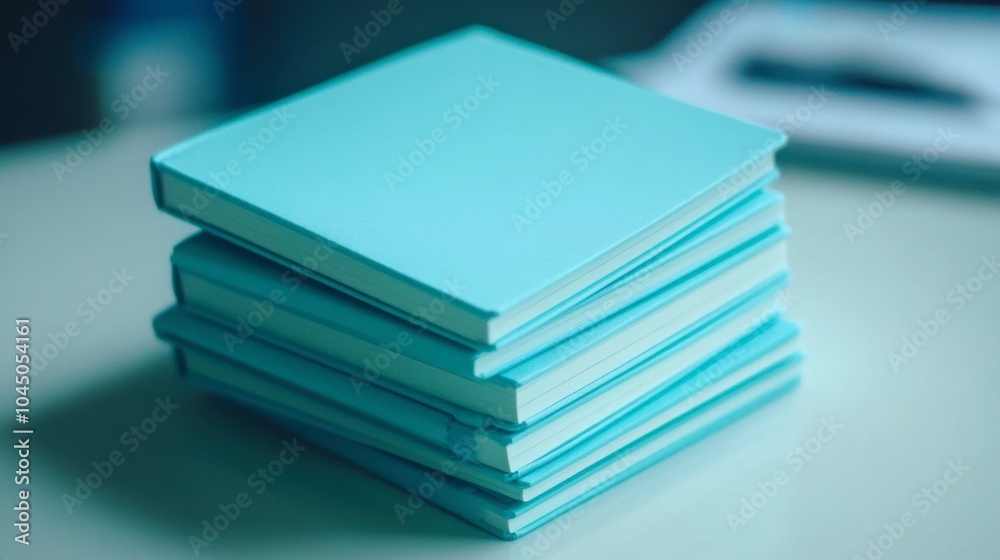Stack of Blue Notebooks on Table