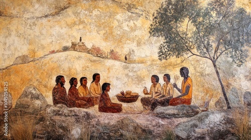 San rock painting tradition, preserving ancient stories and spiritual beliefs through detailed cave art photo