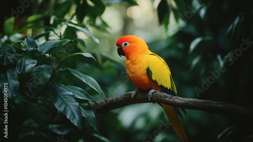 Colorful Parrot Sitting on a Branch in Nature