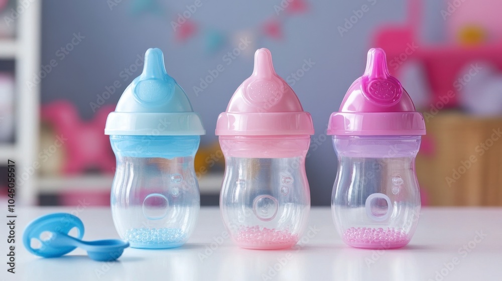 Colorful Baby Bottles in Soft Pastel Shades Colorful Baby Bottles in Soft Pastel Shades