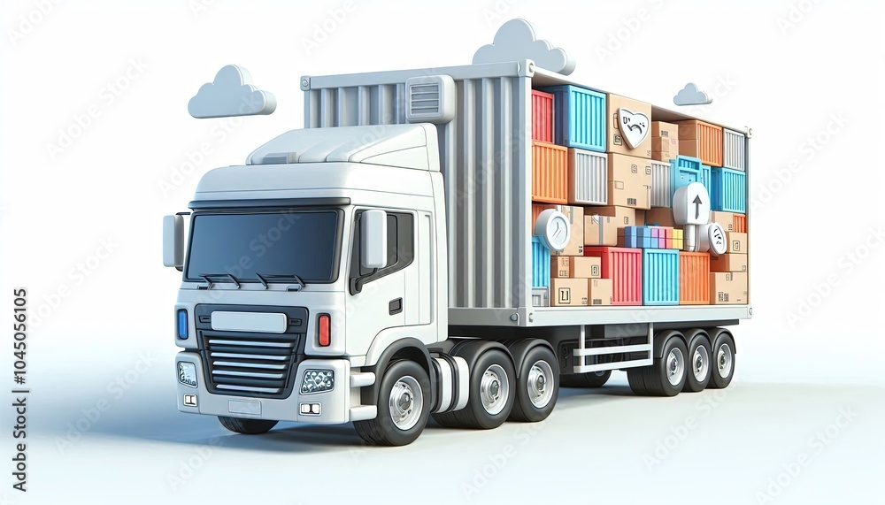 Delivery Truck with Cargo Containers and Boxes. Delivery Truck with Cargo Containers and Boxes.