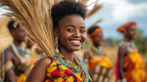 Swazi reed dance festival ceremony, a royal tradition where young women present reeds to the queen mother in a grand celebration photo