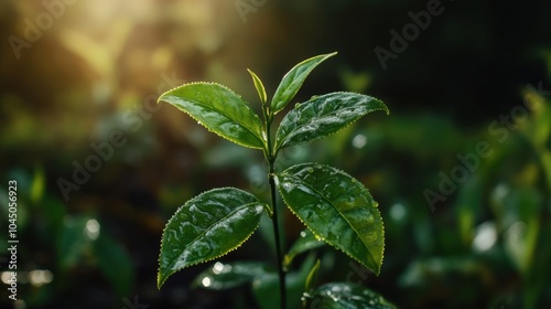 Frische grüne Teeblätter mit Bokeh-Hintergrund für Natur- und Wellness-Designs