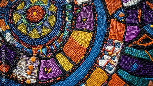 Zulu beadwork symbolism, intricate patterns representing social status, family ties, and messages in vibrant colors photo