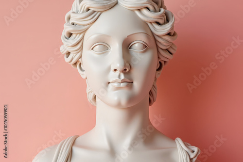 Graceful Female Head Statue on Pink Background