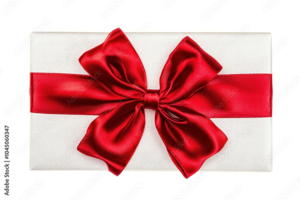 Red Bow on Wrapped Gift Box with White Paper Red Bow on Wrapped Gift Box with White Paper