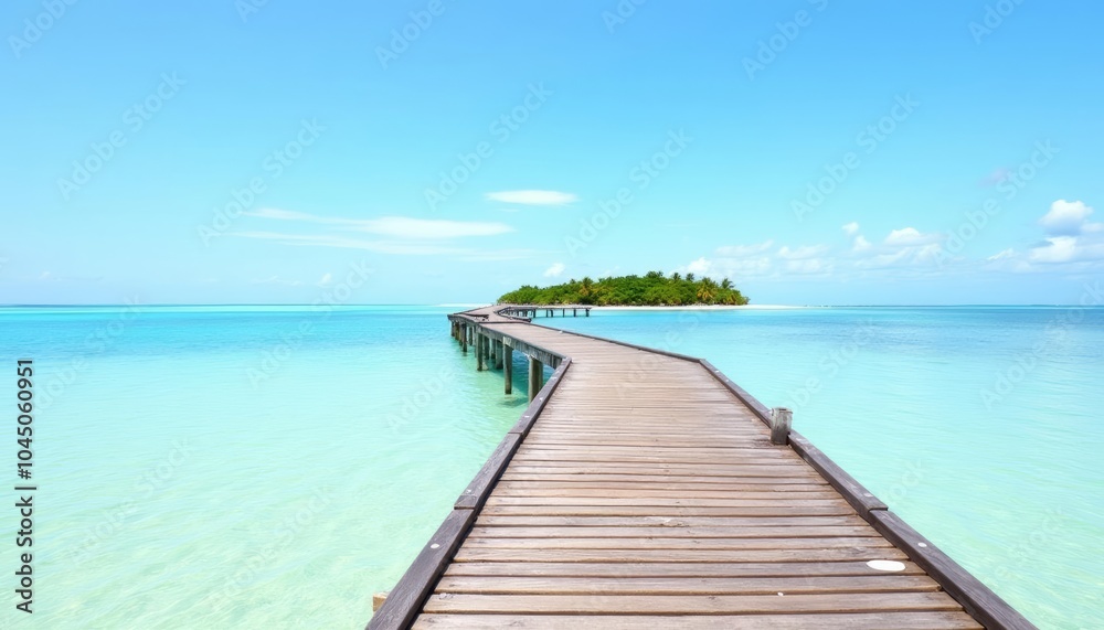 Exploring the tropical island via the wooden pier Exploring the tropical island via the wooden pier