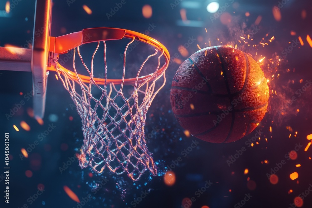 Dynamic Basketball Shot with Flames and Motion Effects Dynamic Basketball Shot with Flames and Motion Effects