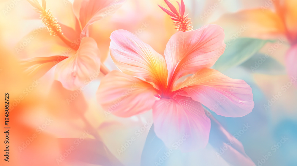 Dreamy hibiscus bloom with pastel colors and soft focus background Dreamy hibiscus bloom with pastel colors and soft focus background