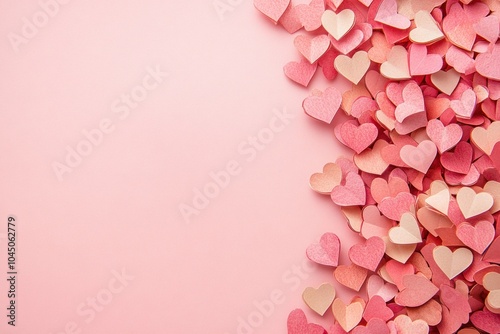 Colorful Heart Decorations on Pink Background