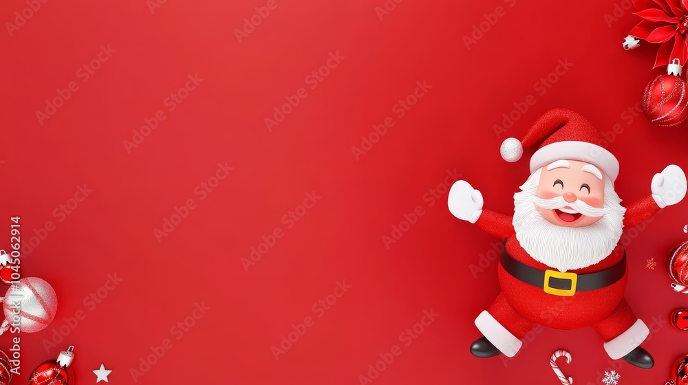 Fototapeta premium A red background with a cartoon character of Santa Claus