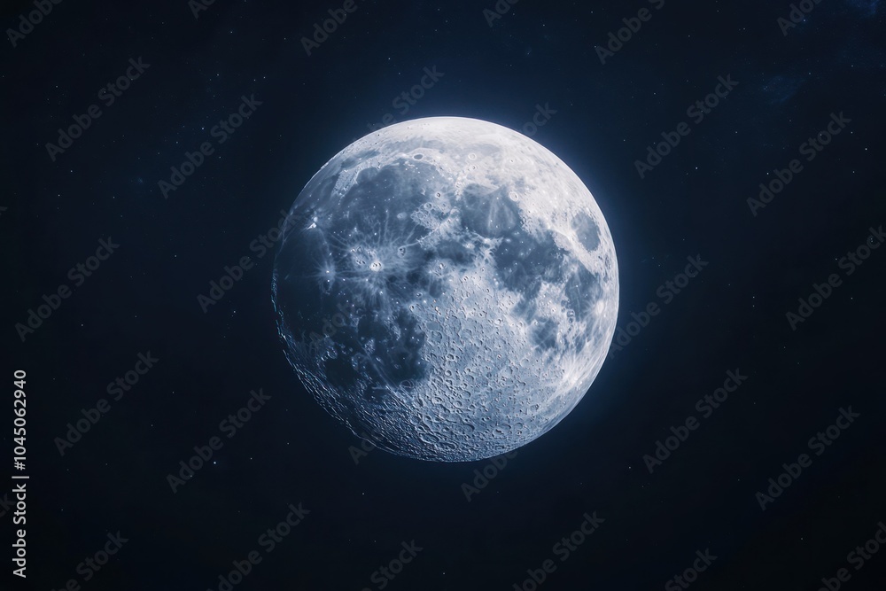 Fototapeta premium Bright Full Moon Over Starry Night Sky