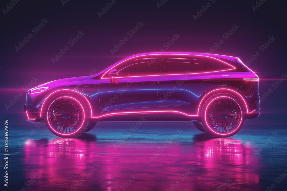 Abstract SUV Car. Glow, Shine, and Neon Effect. Abstract SUV Car. Glow, Shine, and Neon Effect.