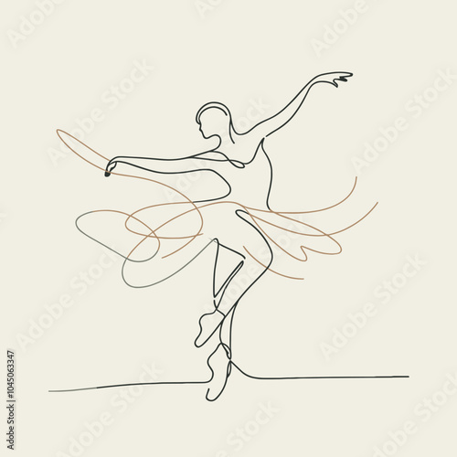 Vector ballet dancer illustration in minimalist style with graceful movement and copy space