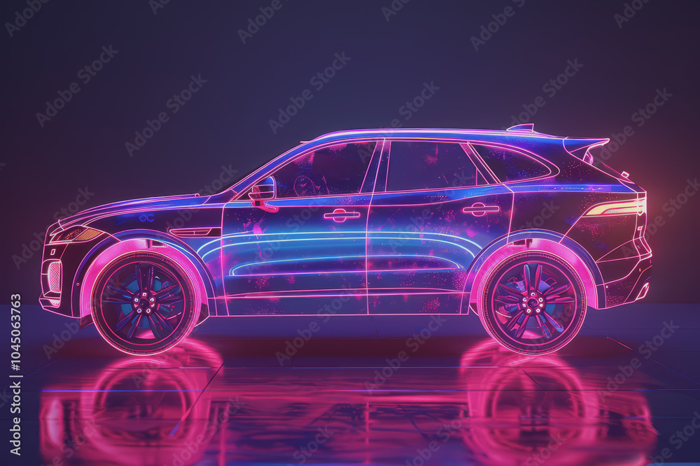 Naklejka premium Abstract SUV Car. Glow, Shine, and Neon Effect.