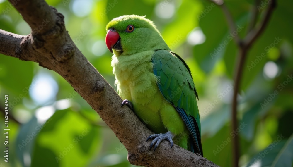  Parrot perched on branch vibrant green and blue plumage alert and curious expression