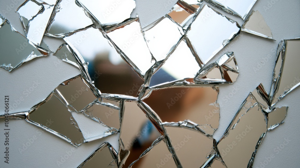 Zerbrochene Glasreflexion - abstraktes Konzept für Design, Kunstinstallationen und Sicherheitsthemen Zerbrochene Glasreflexion - abstraktes Konzept für Design, Kunstinstallationen und Sicherheitsthemen