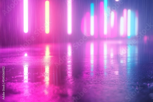 Wallpaper Mural Colorful Neon Lights Reflection on Wet Surface Torontodigital.ca