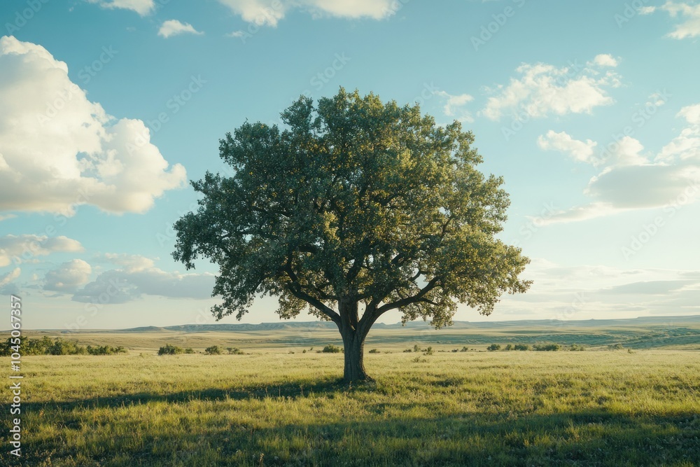 Majestic Tree in Open Landscape Under Clear Sky Majestic Tree in Open Landscape Under Clear Sky