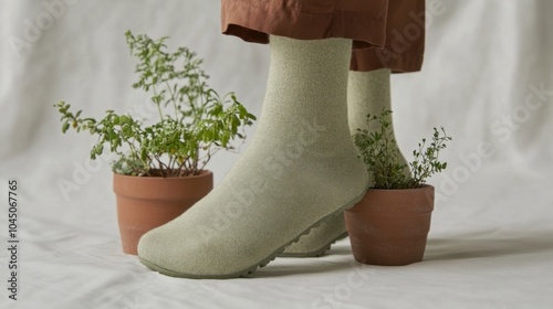 Durable organic high socks created from eco materials presented on a white backdrop promoting green living and everyday comfort photo