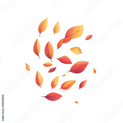 Minimalistic Autumn Leaves Illustration in Vibrant Tones on White Background