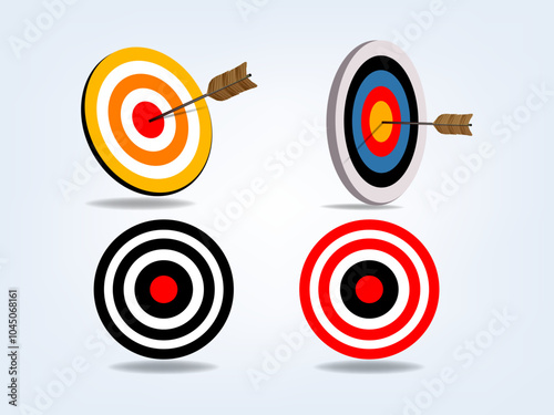 Realistic archery target icon sign and symbol. Shooting target with arrow reaching the goal concept for business and marketing.