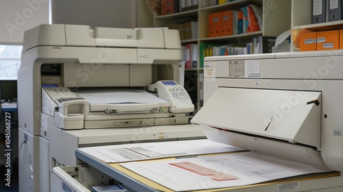 A copier with various paper sizes and types loaded photo