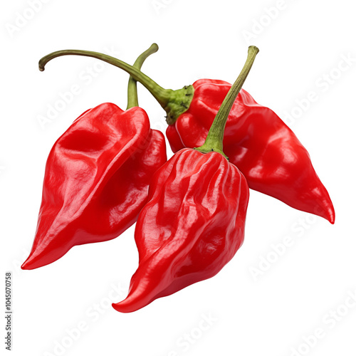 Ripe red hot carolina reaper chili pepper isolated on transparent background, PNG