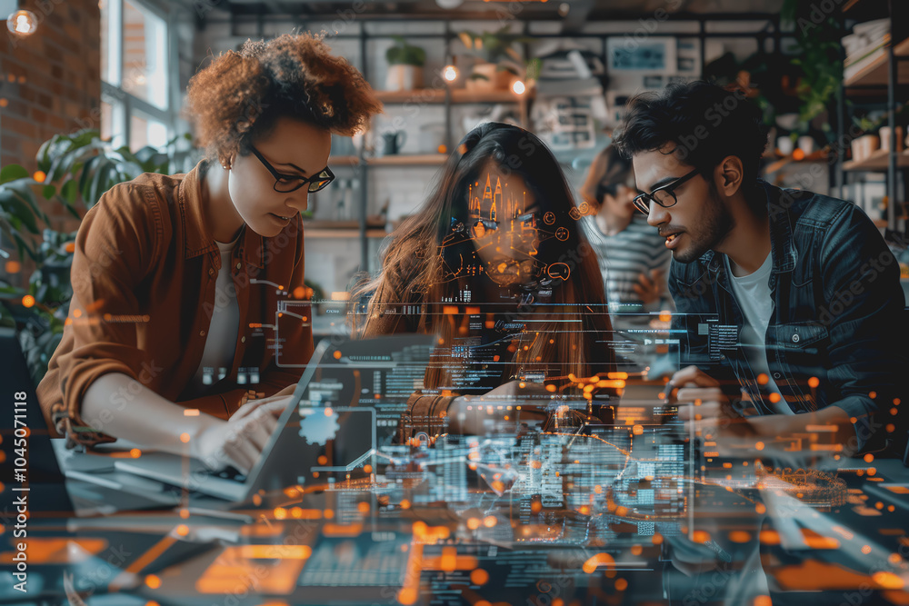 Multinational people and digital technology concept Digital Transformation Systems Engineering.