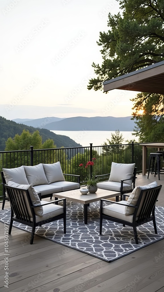 Fototapeta premium A large outdoor living room with a view of the mountains