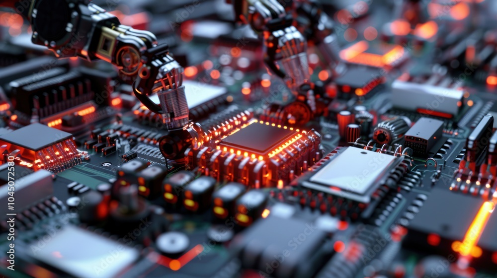 Robotic Arm Assembling a Circuit Board Robotic Arm Assembling a Circuit Board