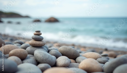  Peaceful beach Zen with stacked stones