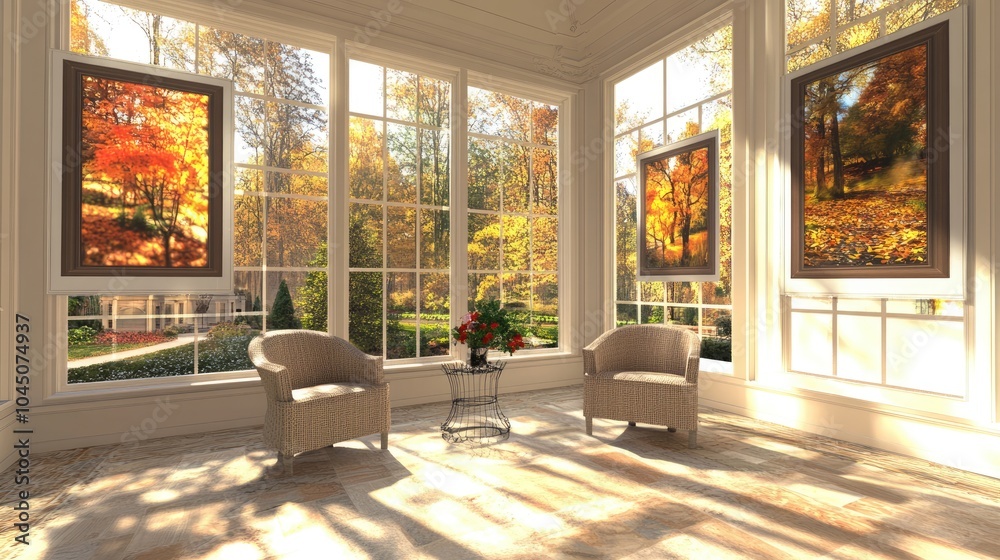 Fototapeta premium Cozy Autumn Living Room with Bright Natural Light