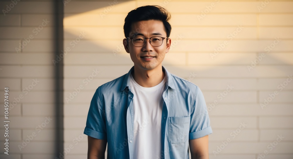 east asian mature guy nerd casual bright background wearing fashion portrait east asian mature guy nerd casual bright background wearing fashion portrait